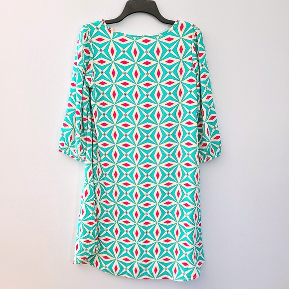 NWT Pinkblush Maternity Teal Blue & Magenta Flowy Shift Dress w/ Scoop Neck - Picture 3 of 3